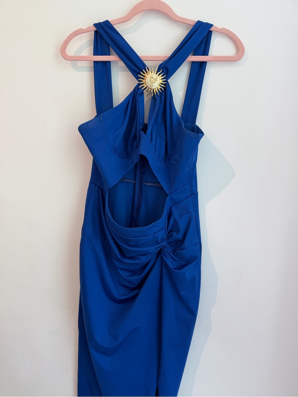 Bold Royal Blue Cutout Midi Wedding Dress - Picture 3 of 6
